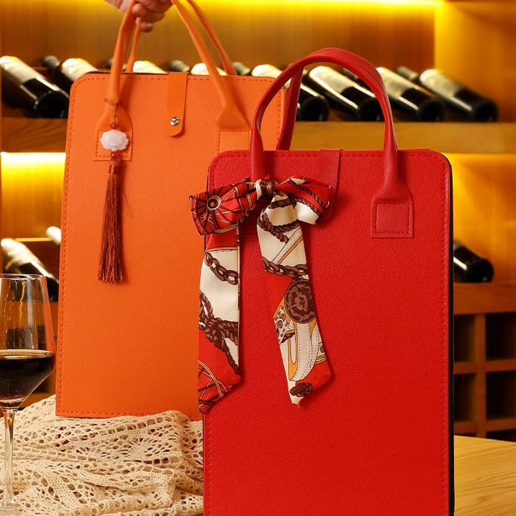 Red wine handbag 2025 new spot double wine box leather box red wine packaging gift box