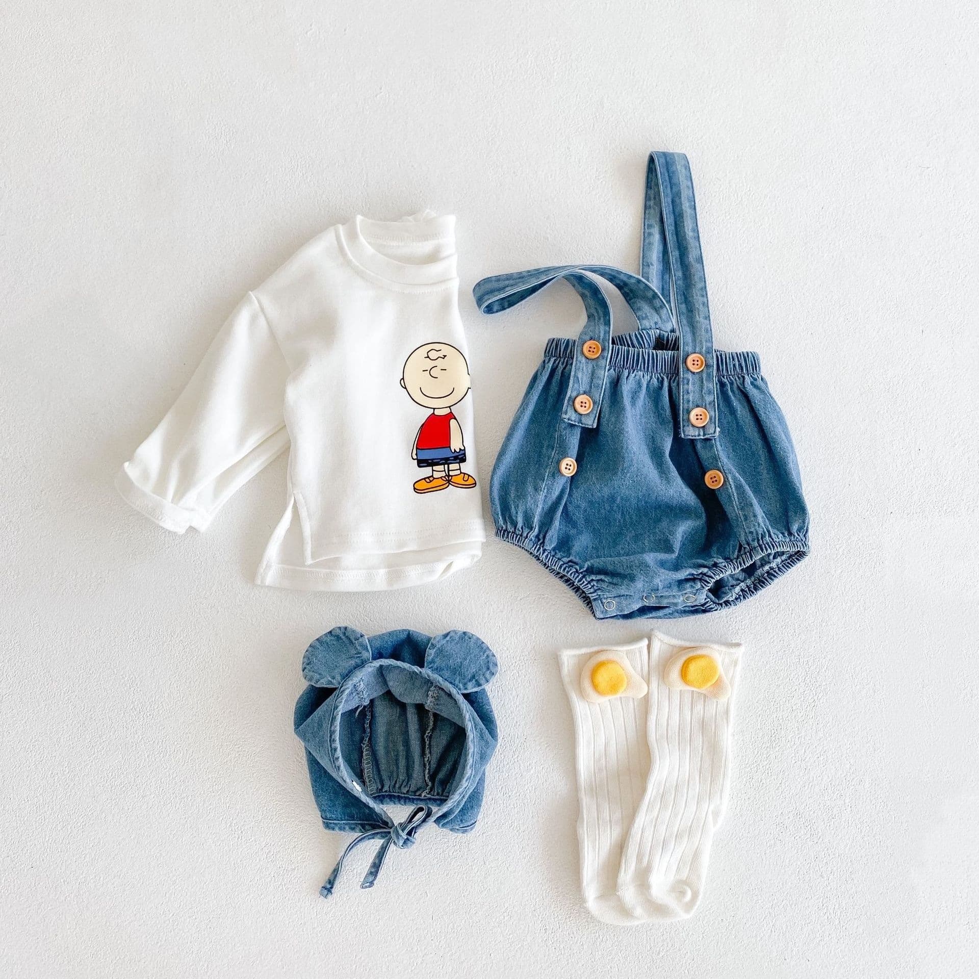 2026 new autumn ins baby girl cotton denim overalls + long-sleeved T-shirt + hat 3-piece suit