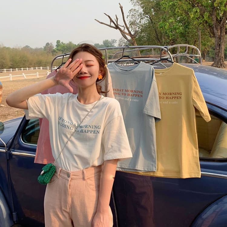 Summer Korean Alphabet Print Loose Short Sleeve T-Shirt Women Casual Top Student Couple Outfit Base Layer Women's Fashion