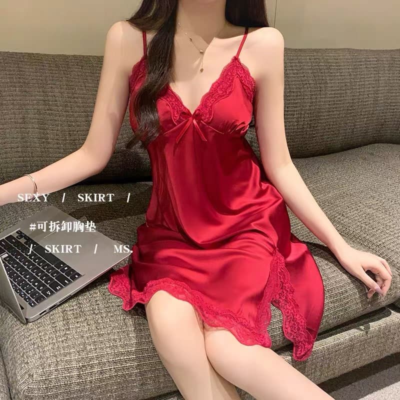 Sexy Satin Camisole Nightgown with Padded Bra, Summer Sleepwear for Women, Pure Desire Style Loungewear