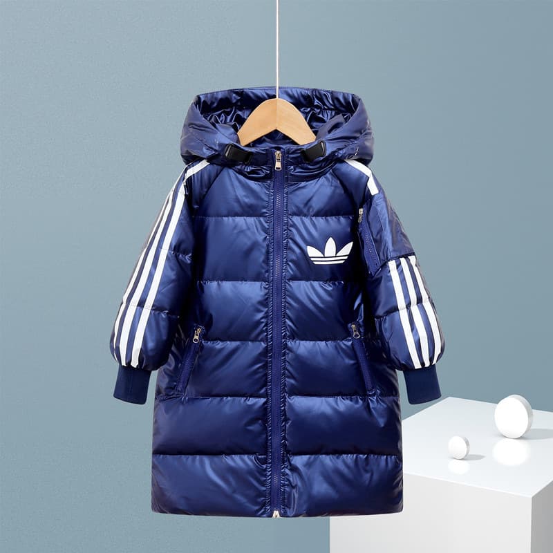 New Children's Puffer Coat Korean Style Boys Girls Mid-Length Print Thick Big Kids Wash-Free Hooded Outerwear Winter