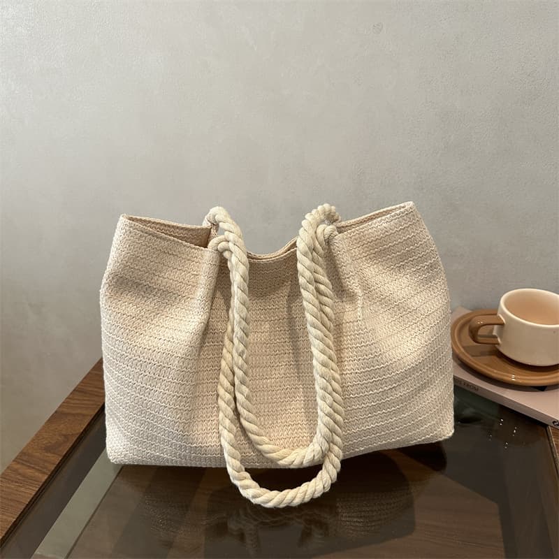 2026 New Korean Style Woven Tote Bag for Women, Large Capacity Shoulder Bag, Simple Vacation Style Straw Bag, Beach Bag