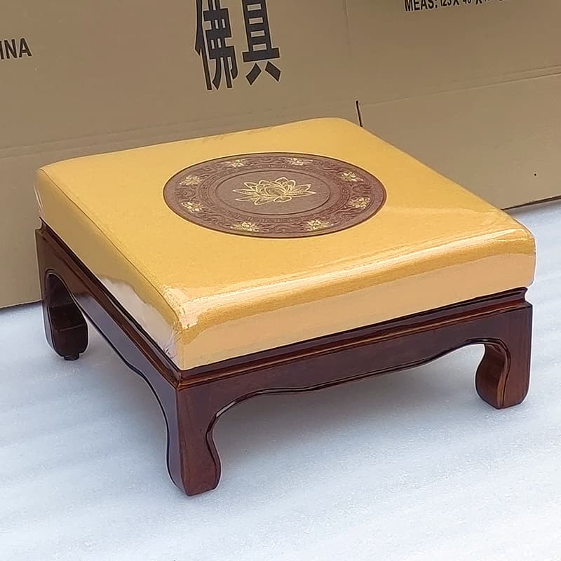 Temple Flax Prostration Stool with Thickened Dense Sponge, Solid Wood Durable Insect-Resistant Merbau Buddhist Mat