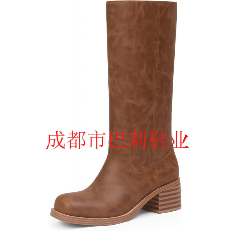 Cross-border Women's Mid-calf Boots, Chunky Heel Women's Tall Boots, Square Toe Comfortable Casual Boots, Low Heel Fashion Boots, Plus Size