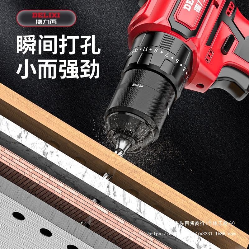 Delixi Brushless Hand Drill, Concrete Drilling Woodworking Metal Ratchet Impact Drill, Cordless Tile Lithium Drill