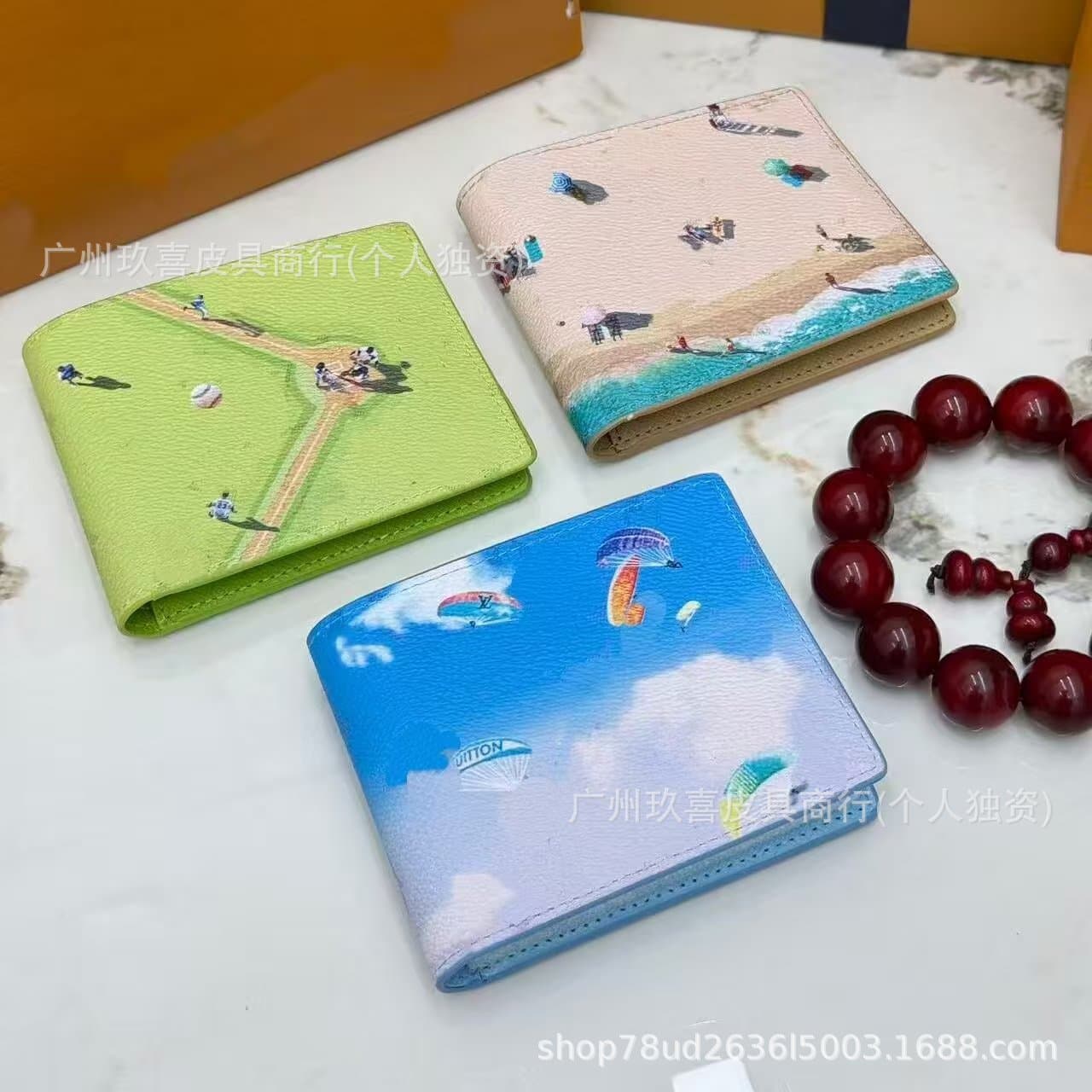 New sports series men's wallet beach travel color printing half-fold short wallet foreign trade factory ready supply