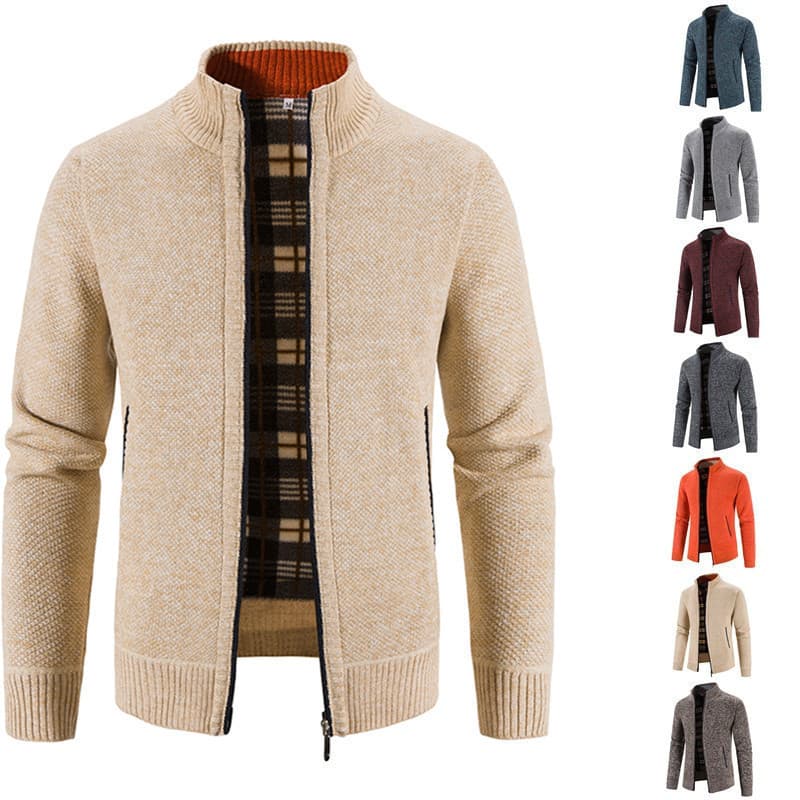 Men's Open Cardigan Zipper Sweater Loose Knitted Jacket Stand Collar Autumn Winter Casual Top Spring Autumn Comfortable Fit