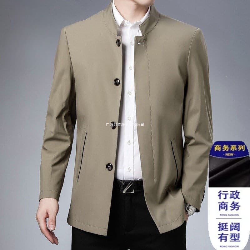 Middle-Aged Men's Casual Stand Collar Jacket Spring New Style Chinese Tunic Single-Breasted Loose Fitting Top for Seniors