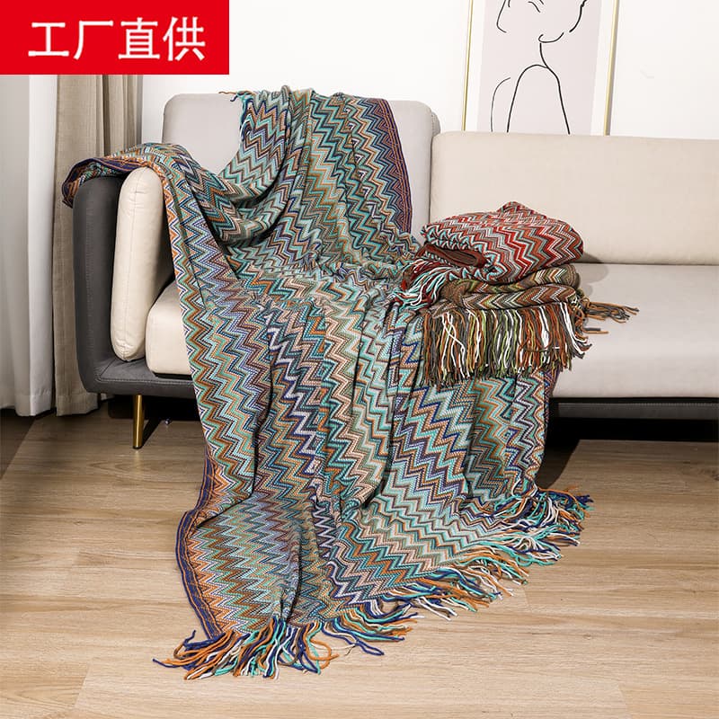 Bohemian Throw Blanket, Office Nap Blanket, Knitted Air-Conditioning Cover, Sofa Throw for Guesthouse or Bed Foot