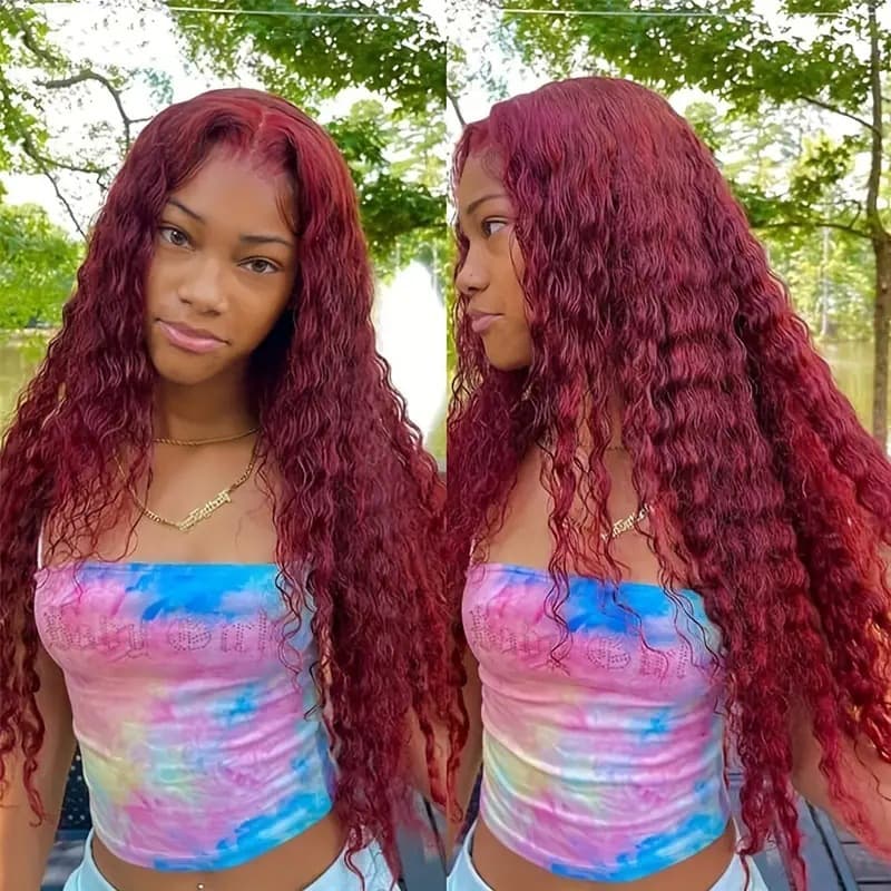 Cross-border Foreign Trade European and American Fashion Front Lace Wine Red Small Roll Hand-Tied Fluffy Curly Hair African Hot Wig
