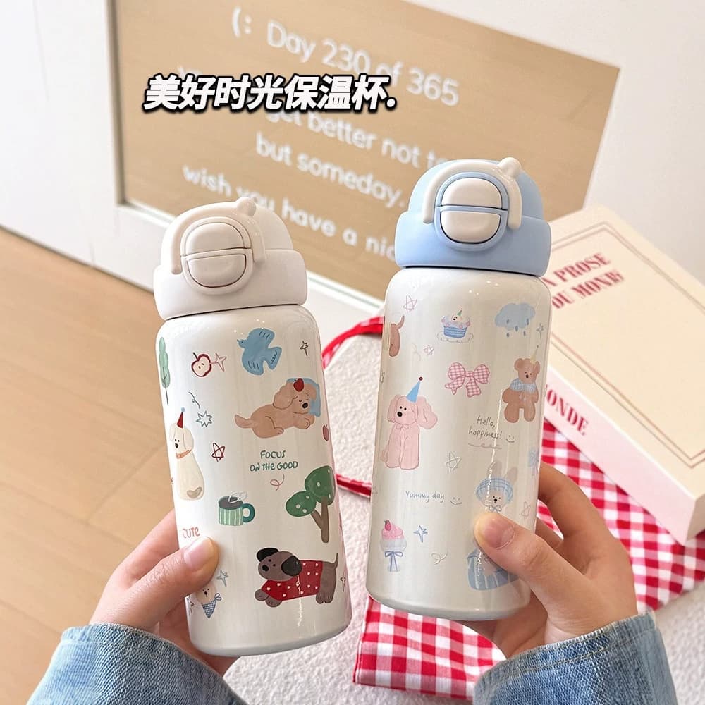 Pocket Insulated Water Bottle for Women, High Appearance 316 Stainless Steel Dual-Drink Kids Water Cup, School Student Portable Straw Cup