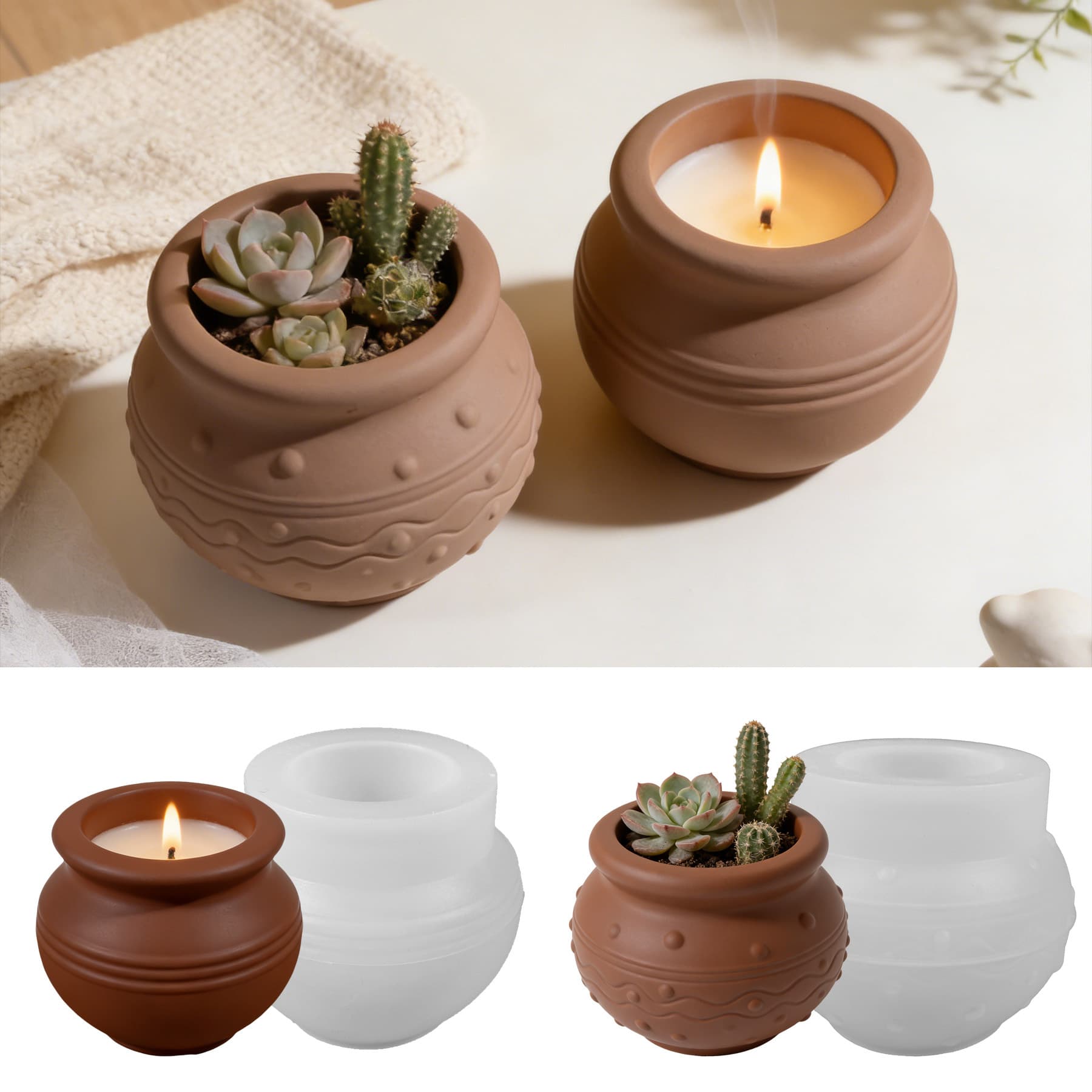 New Cross-Border Embossed Polka Dot Jar Candle Cup Resin Silicone Mold, Epoxy Resin DIY Jar Plaster Flower Pot