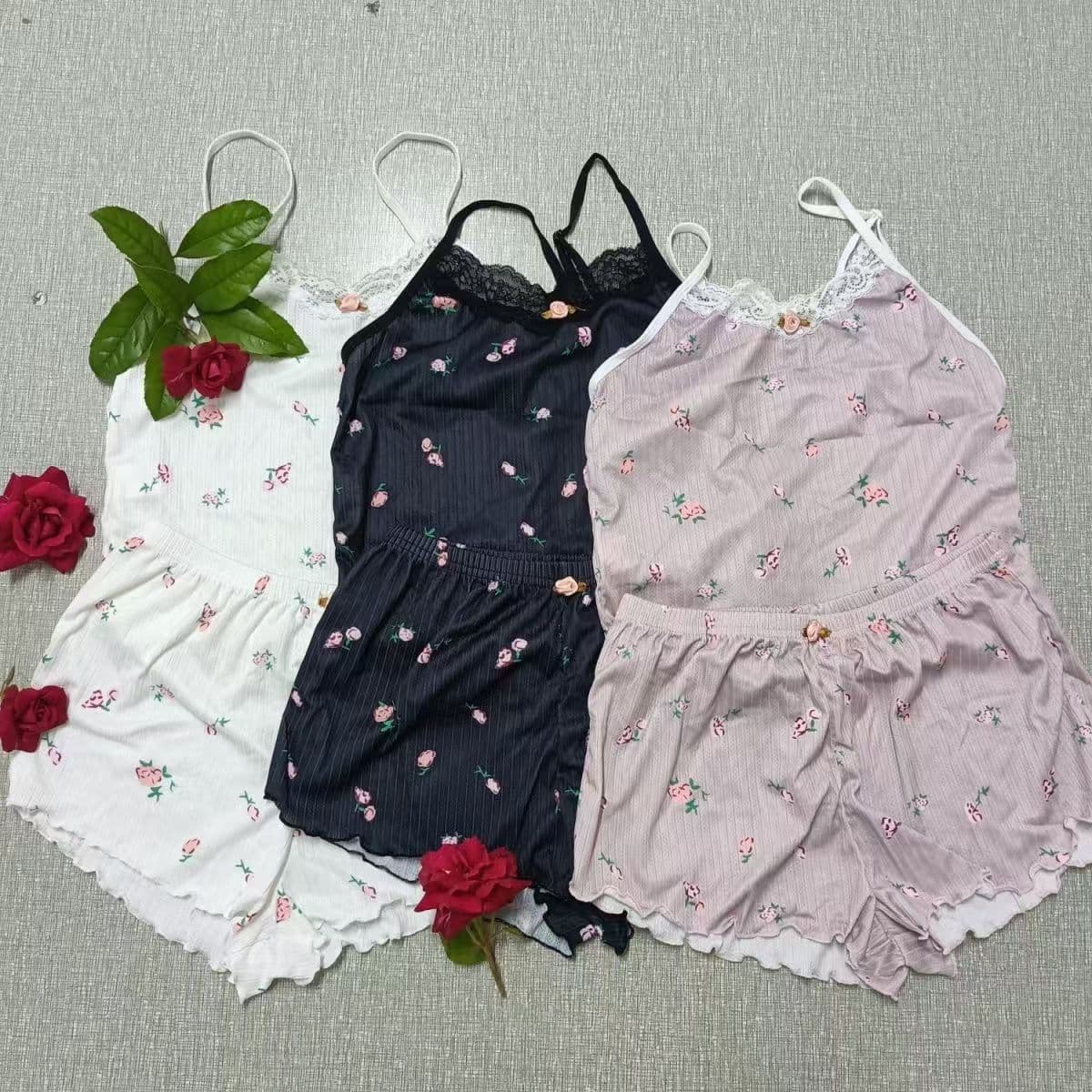 New Cross-Border European and American Women's Pajamas Hot Style Floral Sexy Camisole and Shorts Two-Piece Set