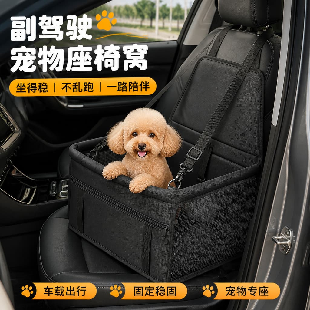 New Car Dog Bed for Passenger Seat, Foldable, Suitable for Small and Medium Dogs, Car Pet Accessories
