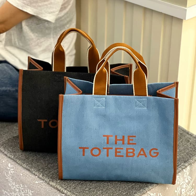 New Simple Letter Denim Large Capacity Handbag Office Commuter Computer Bag File Tote Lunch Bag