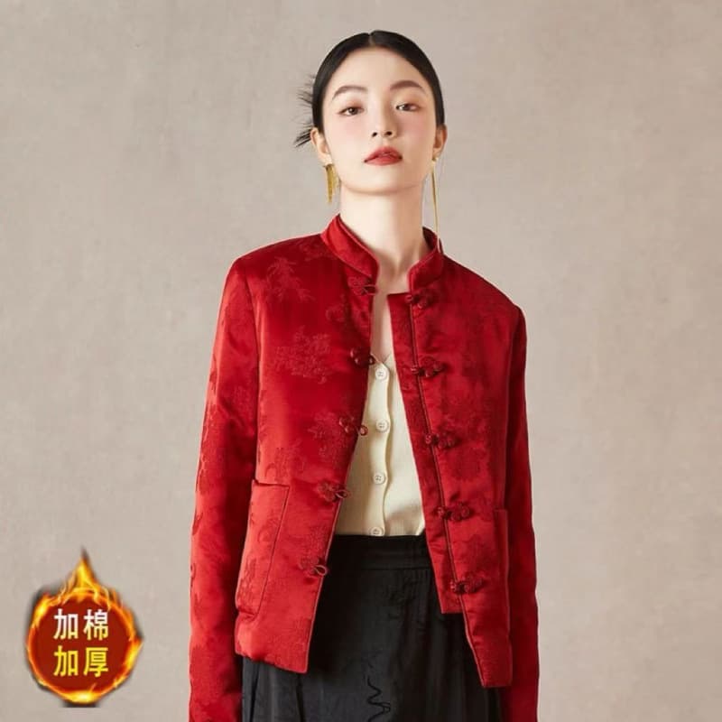 2025 Winter New Chinese Style Loose Plus Size Women's Clothing, Slimming Jacquard Cotton Coat for Curvy Girls