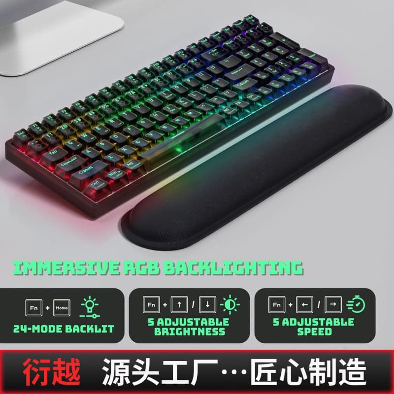 Cross-border Wireless Bluetooth Tri-mode Transparent Mechanical Keyboard Hot-swappable Gaming Office Computer Peripheral Glowing Keyboard