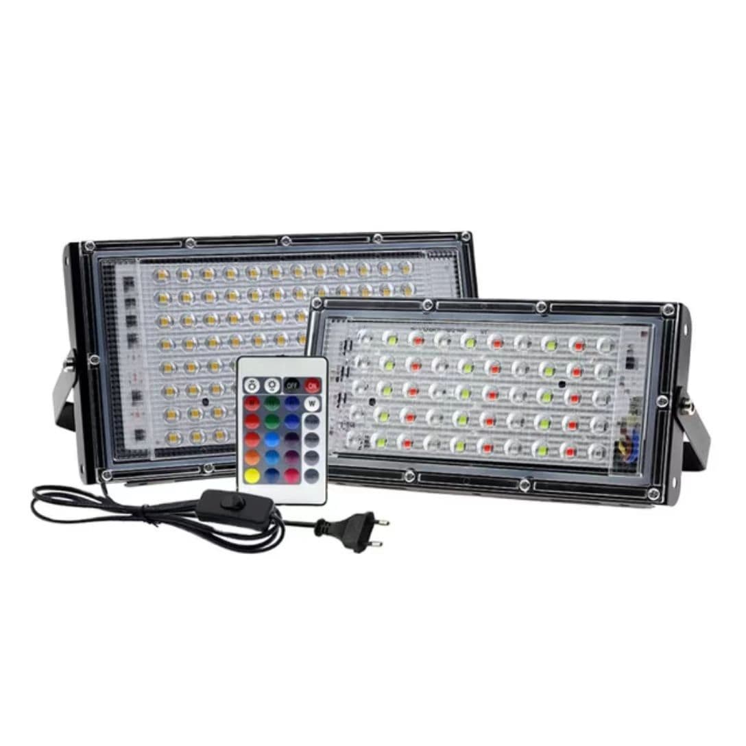 Cross-border Indoor/Outdoor 110V Floodlight with Remote Plug 50W LED RGB Floodlight 220V Color Changing