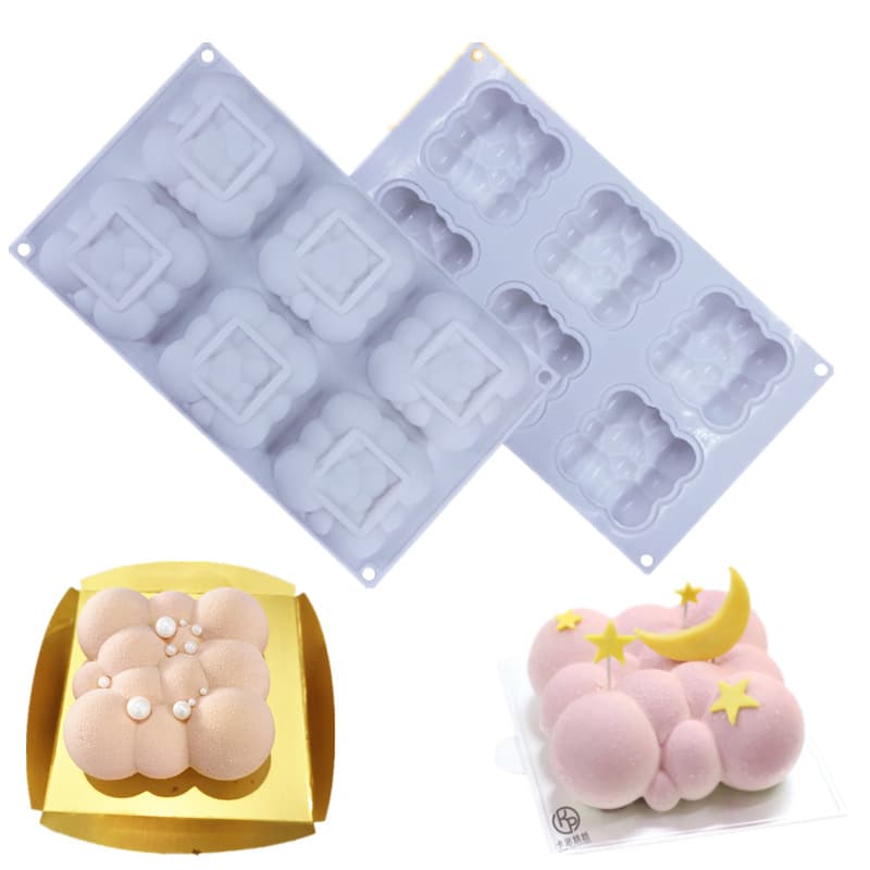 6-Piece French Cloud Mousse Fondant Cake Silicone Mold 3D Auspicious Cloud DIY Dessert Chocolate Filling Baking