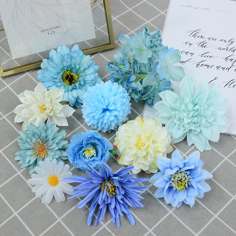 Blue Artificial Silk Flowers for Salon Events, Wedding Floral Decor, Backdrop Flower Wall, Party Hair Accessories