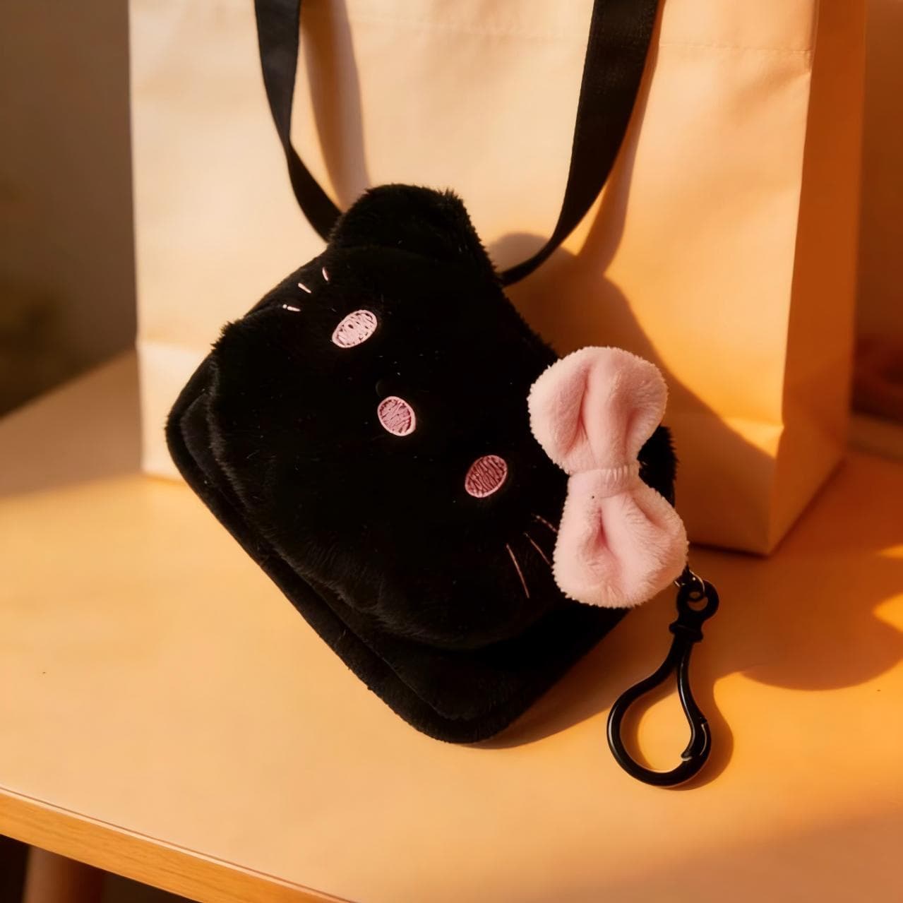 HelloKitty cute sweet cool Hello Kitty coin purse headphone bag pendant storage bag zipper bag pink black cat