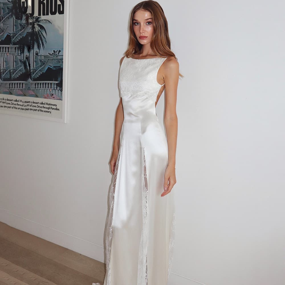 2026 Summer New Arrival Elegant Lace Patchwork Open Back Sleeveless Dress for Women Amazon Dropshipping