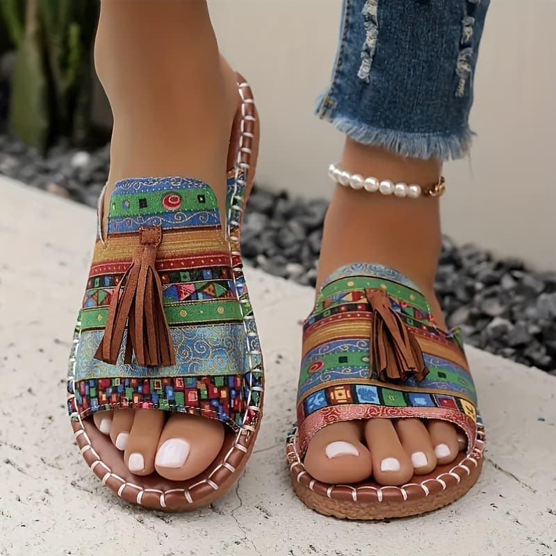 Bohemian Flat Sandals for Women 2025 Summer New European and American Tassel Women's Slippers Size 43 Beach Sandals Temu Cross-border