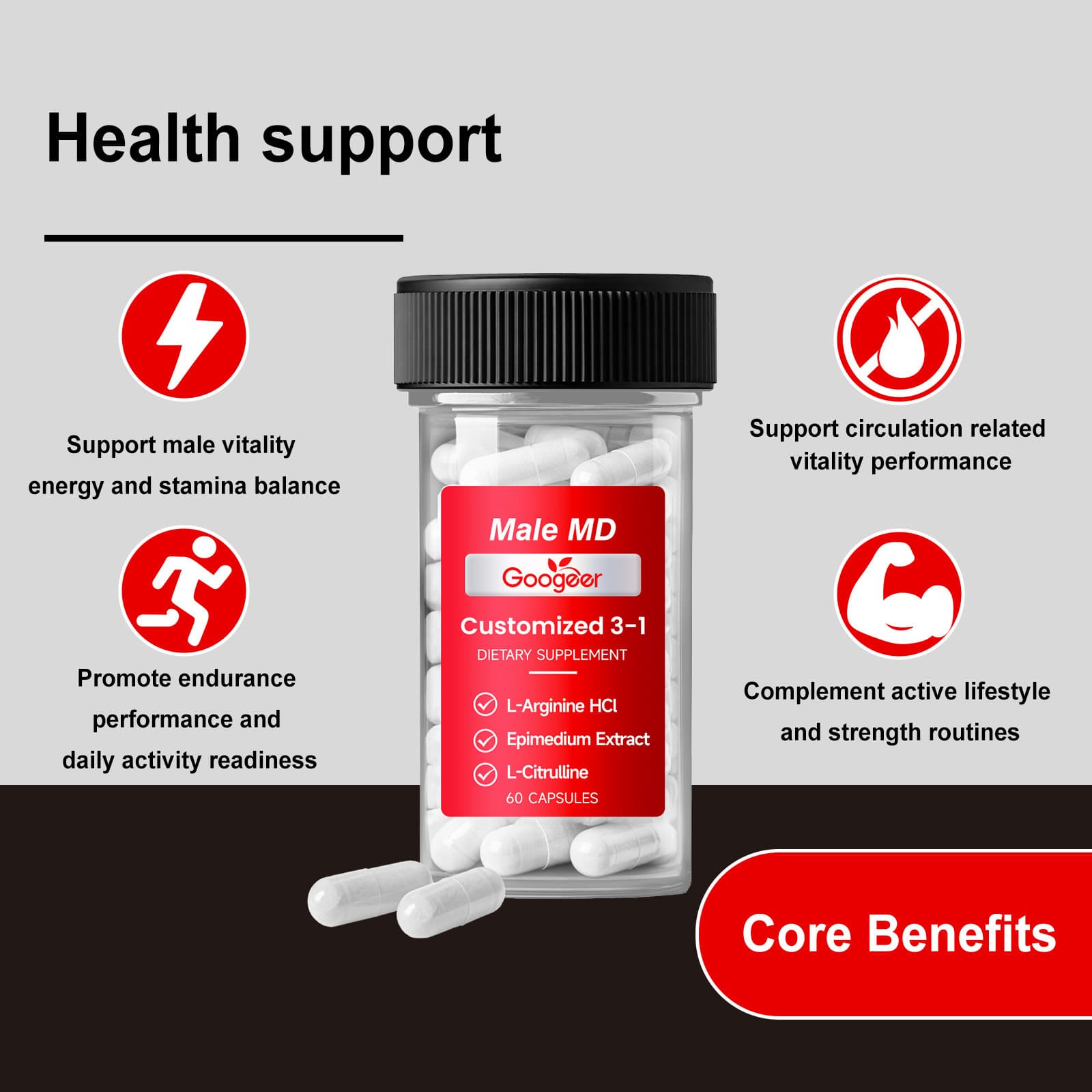 GOOGEER Male Vitality Enhancement Capsules Daily Vitality Boost Energy Supplement Portable Care Capsules