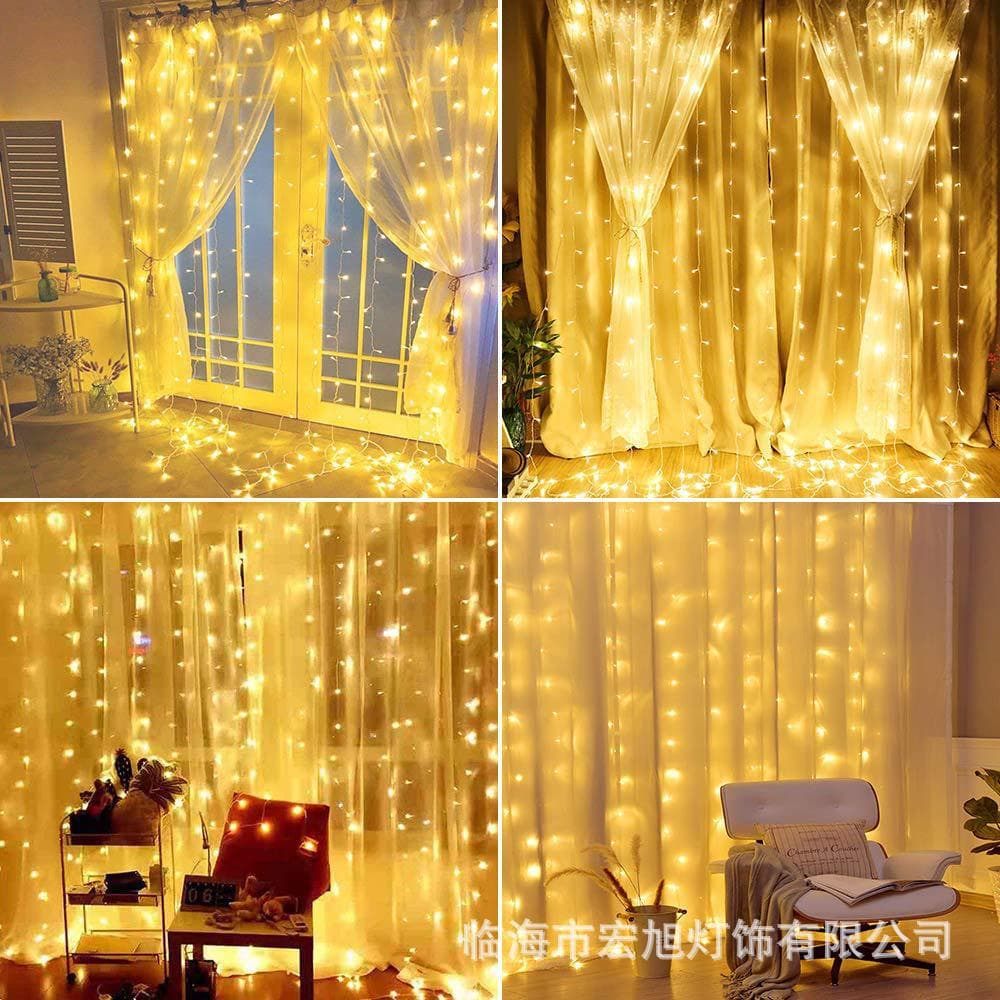 UL Low Voltage LED Curtain Light String 3x3m 300 Lights Icicle Lights Christmas Decoration Meteor Shower Light String