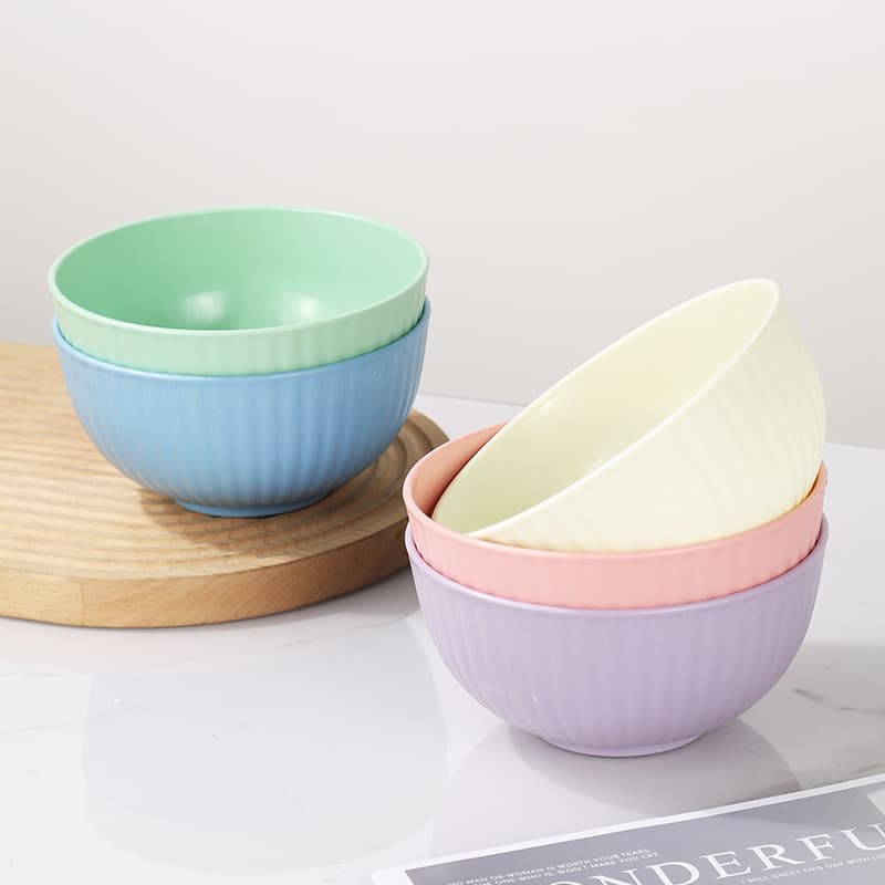 Cross-border PP Plastic Bowl Japanese-style Soup Bowl Household Rice Bowl Salad Bowl Child-proof Anti-fall Round Bowl 15cm Vertical Grain Round Bowl