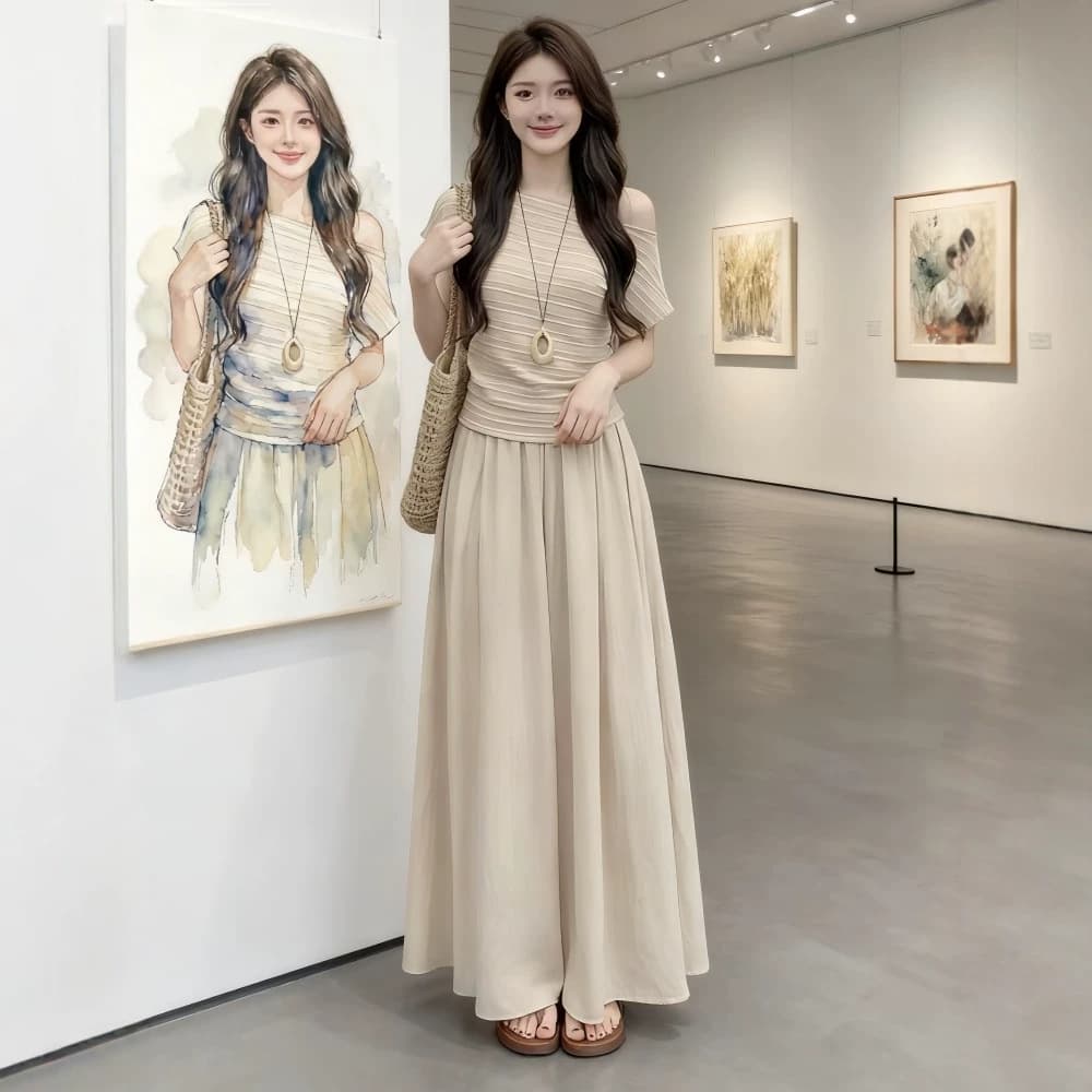 Summer Outfit Set 2026 New Trendy Beautiful Short Sleeve Top Casual Skirt Pants Two-Piece Set