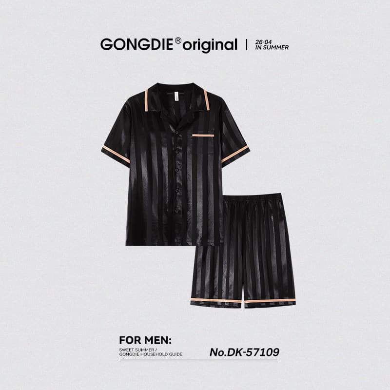 Runma [Cool Touch] Men's Ice Silk Pajamas Youth Student Casual Wear Short Sleeve Shirt Home Clothes Summer