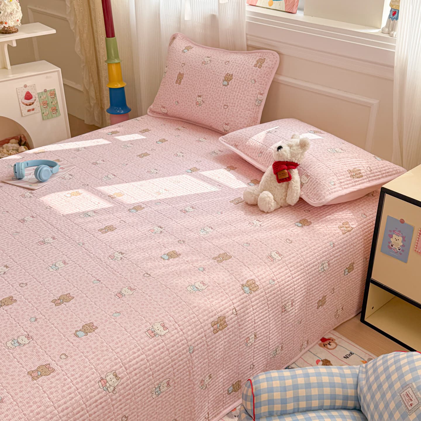 Cotton and Fleece Reversible Bed Cover, Milk Fleece Quilted Fitted Sheet, Double-Sided Baby Fleece Mattress Pad, All-Season