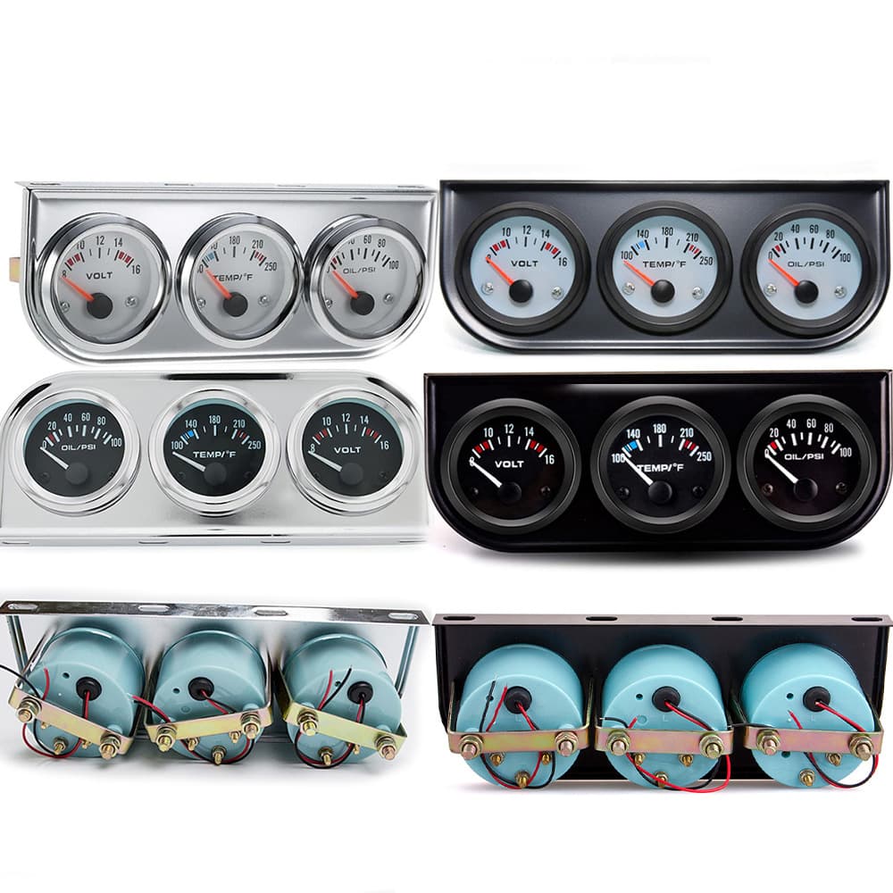 Black Triplet Car Dashboard Modification Water Temperature Fahrenheit Oil Pressure Psi Voltage Gauge