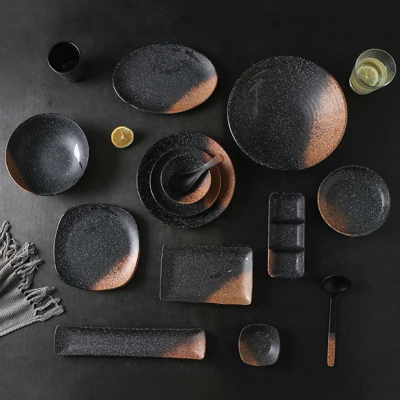 Melamine A5 Tableware Japanese Pottery Style Hotpot Restaurant Noodle Bowl Cup Spoon Round Square Shaped Plate Sushi Dish