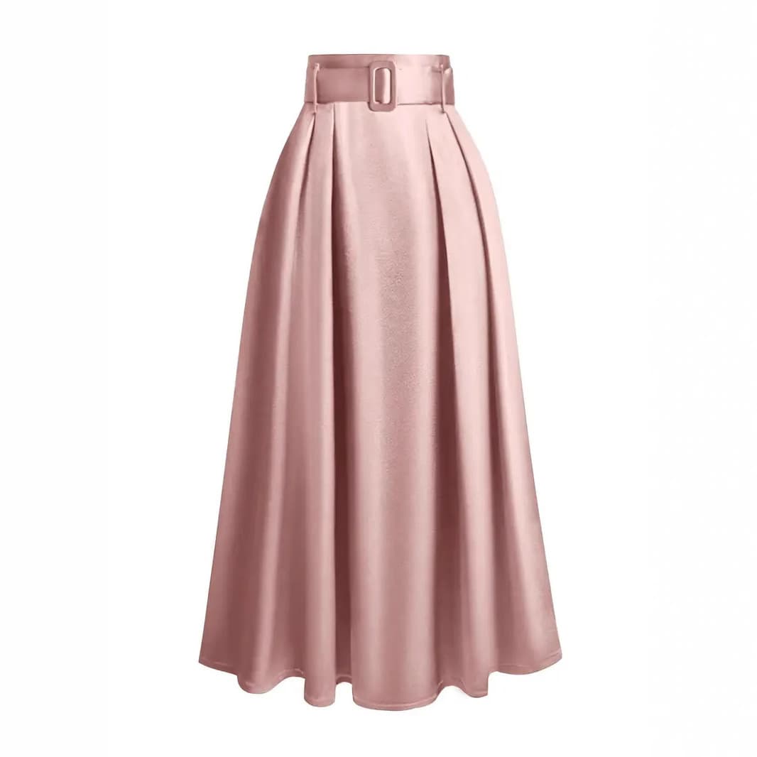 2026 Spring/Autumn European and American Cross-border Plus Size Solid Color OL Skirt High Waist Pleated Tie Long Skirt