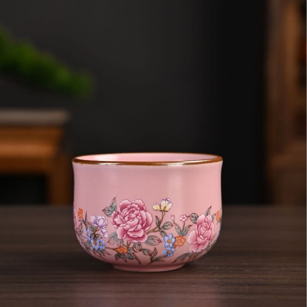 Chinese Style Rice-Yellow Ru Kiln Waisted Tea Cup, Host Cup and Guest Cup, Crackle Glaze Developable, Ceramic Tea Set for Kung Fu Tea