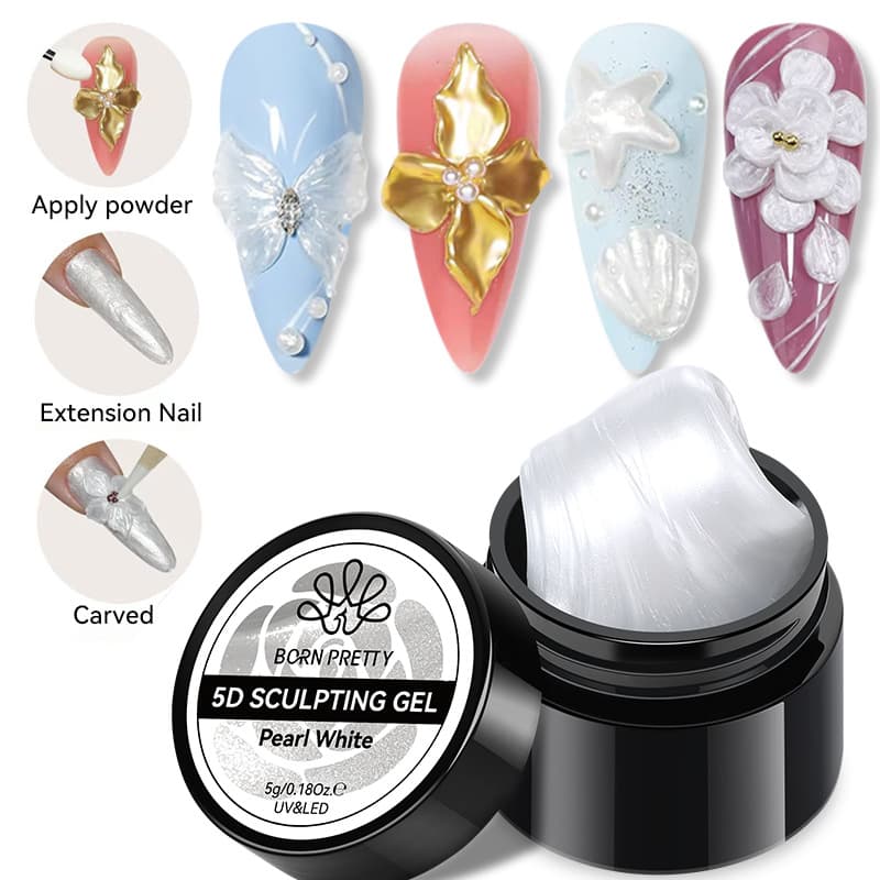 BORN PRETTY New Wedding White Satin Nail Shaping Gel Solid 3D Pearl White Satin Carving Gel