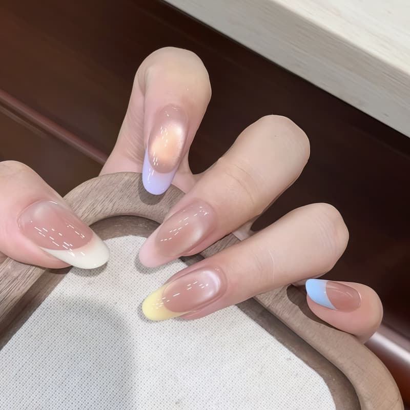 [Color Palette] Dopamine French Cat Eye Handmade Press-On Nails Sweet Minimalist Ins Handmade Press-On Nails