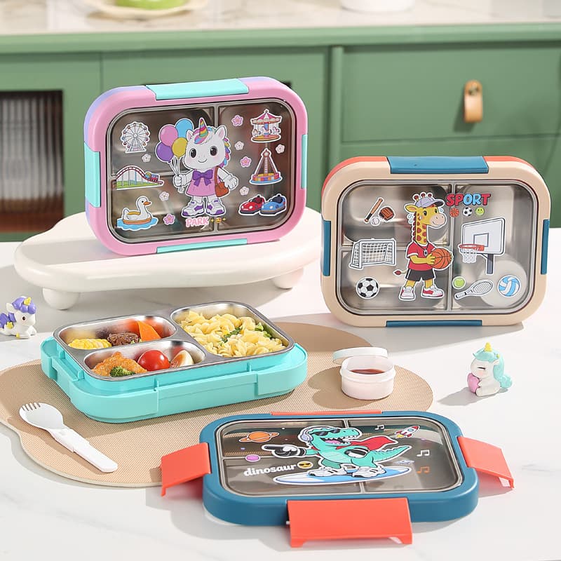 INS lunch box cartoon compartment stainless steel lunch box student work lunch box cross-border portable lunch box without odor