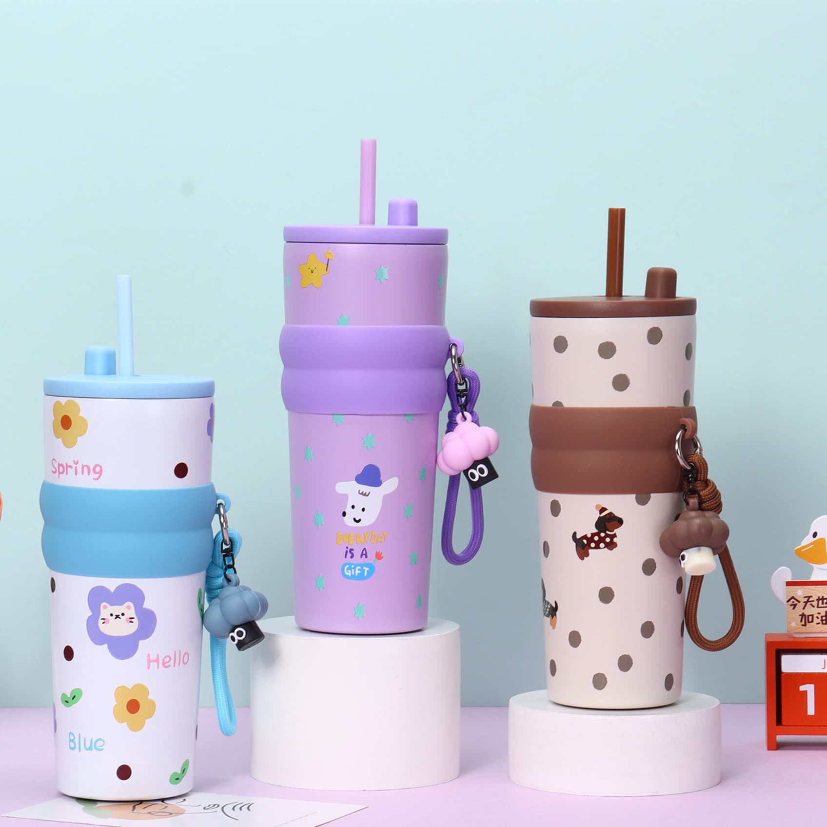 High Appearance Women's Large Capacity Straw Cup 316 Stainless Steel Insulated Cup Car Cold Retention Ice Boss Cup Coffee Cup