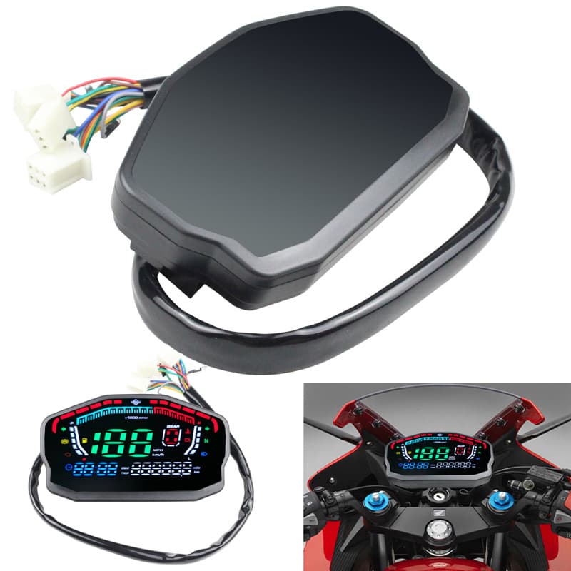 Motorcycle modification with color LCD instrument panel, adjustable speed (1-6 levels), odometer, tachometer, coolant temperature and fuel gauge, 2-cylinder or 4-cylinder.