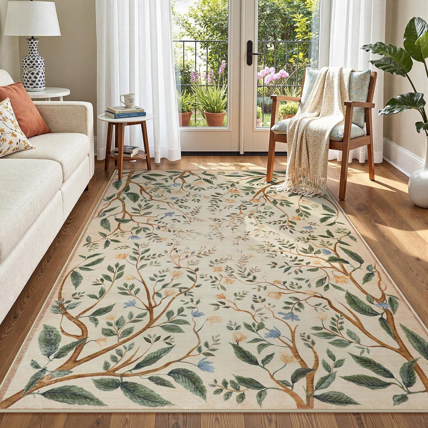 Cross-Border Fresh Botanical Floral Carpet, Faux Cashmere Washable Base Rug, Living Room Decorative Large Rug, Labeled Drop Shipping
