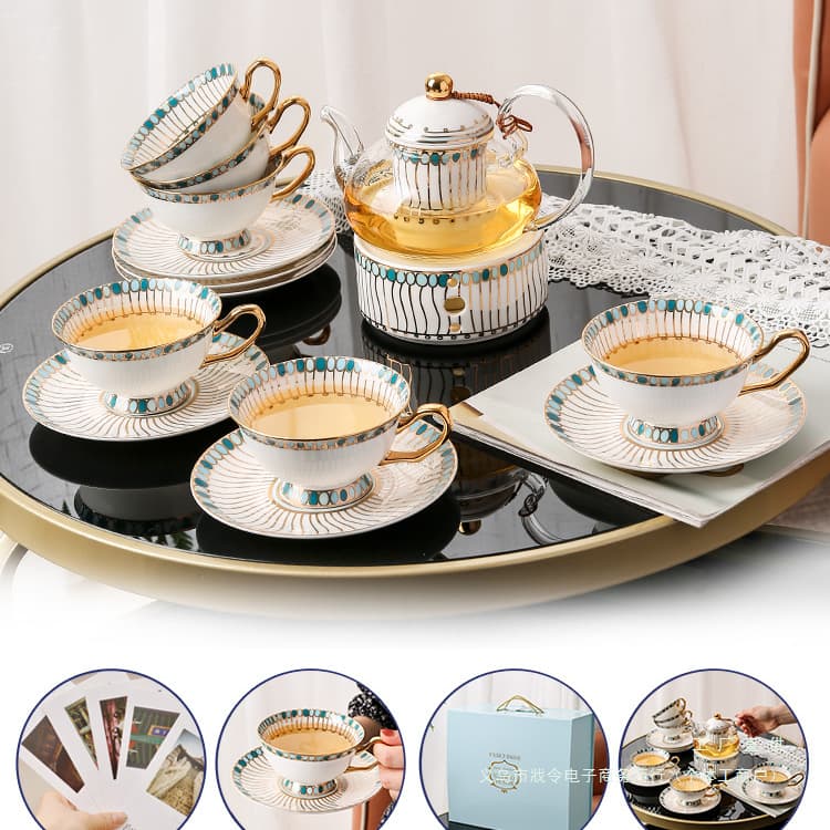 Bone China Fruit and Floral Tea Pot, British Afternoon Tea Set in European Luxury Style for Home Use