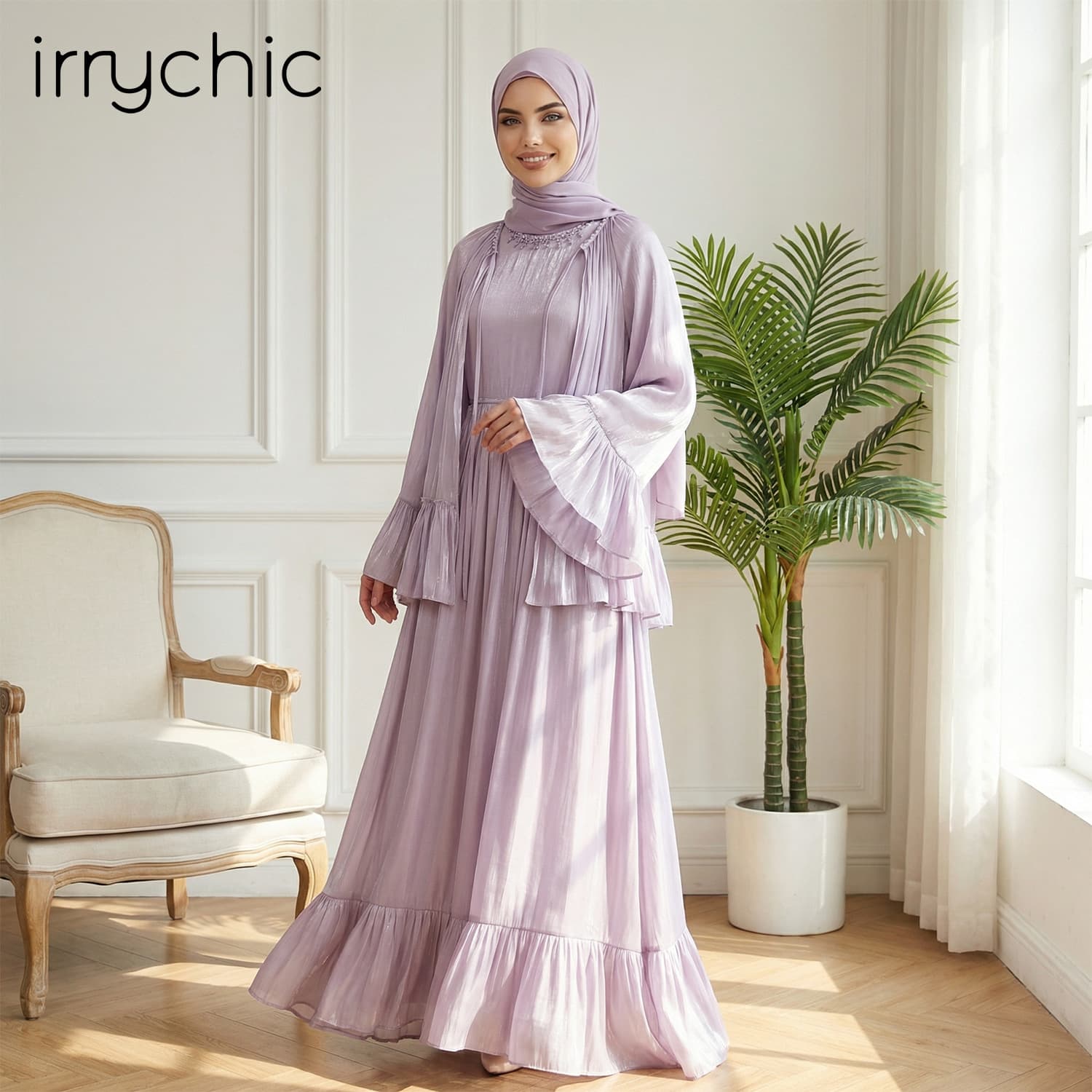 Ai Yirui Real Shot Direct Output, Elegant Design Dress + Shawl Two-Piece Set 1239