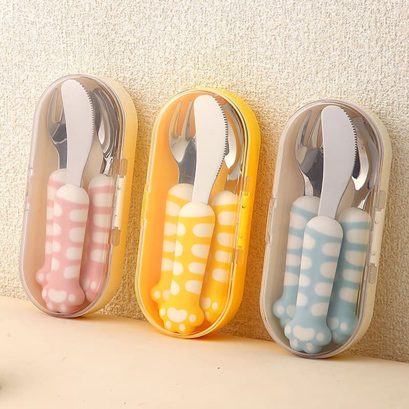 Cartoon cute 304 steel cat claw children's Western food knife, fork and spoon set kindergarten steak knife and noodle tableware