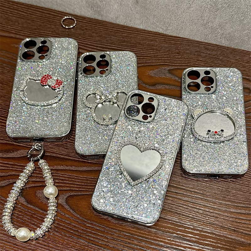 Handheld makeup mirror, luxury compatible with Apple 17 Pro Max phone case, 16 Pro Max, 15 Pro