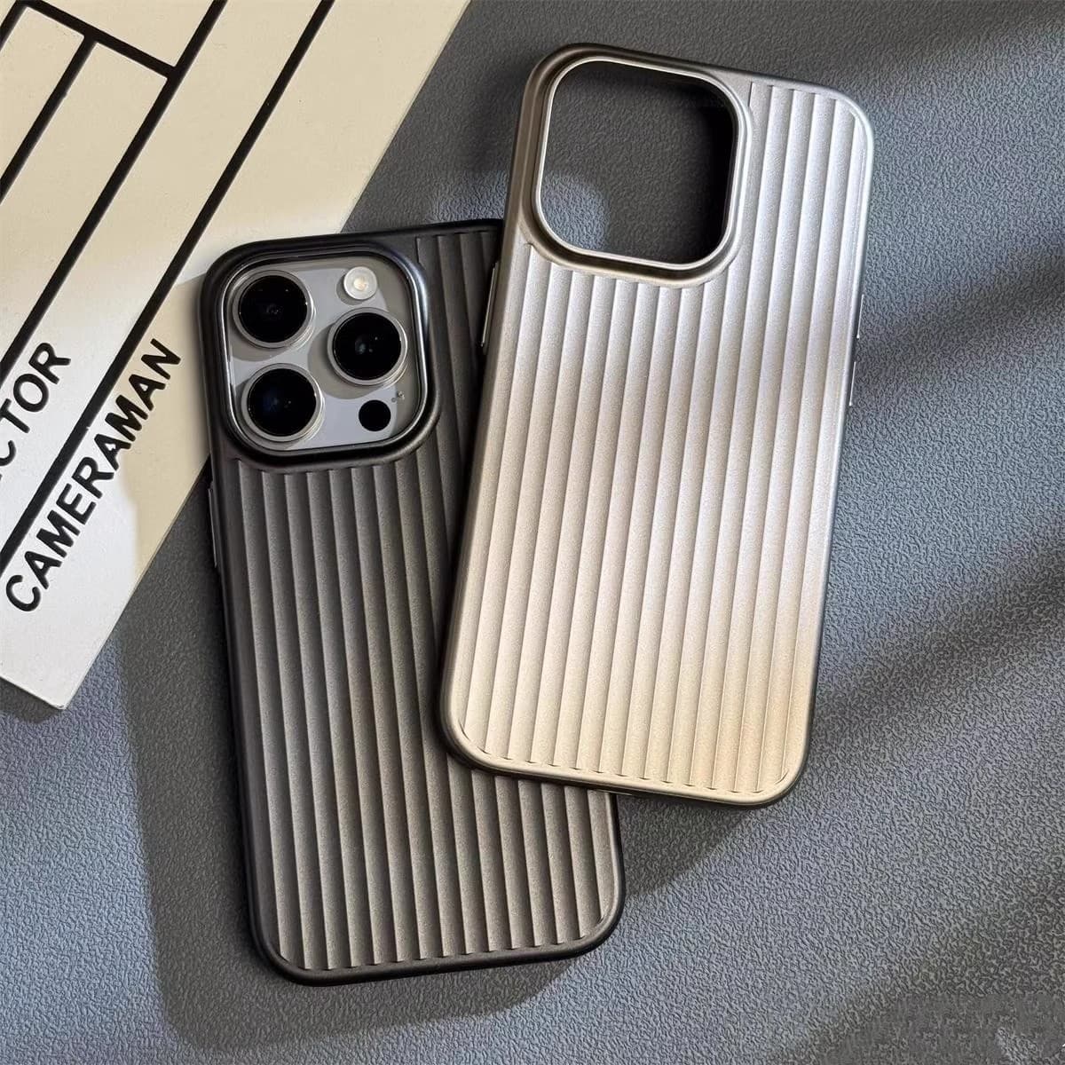 Corrugated Pattern Case for Apple iPhone 16, New iPhone 13, iPhone 15 Pro Max, Large Cutout, Metallic Paint, Hard Shell