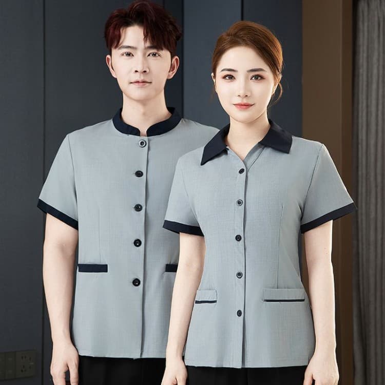Hotel property cleaning work uniform short-sleeved suit, housekeeping room attendant cleaning summer collar D24-8059