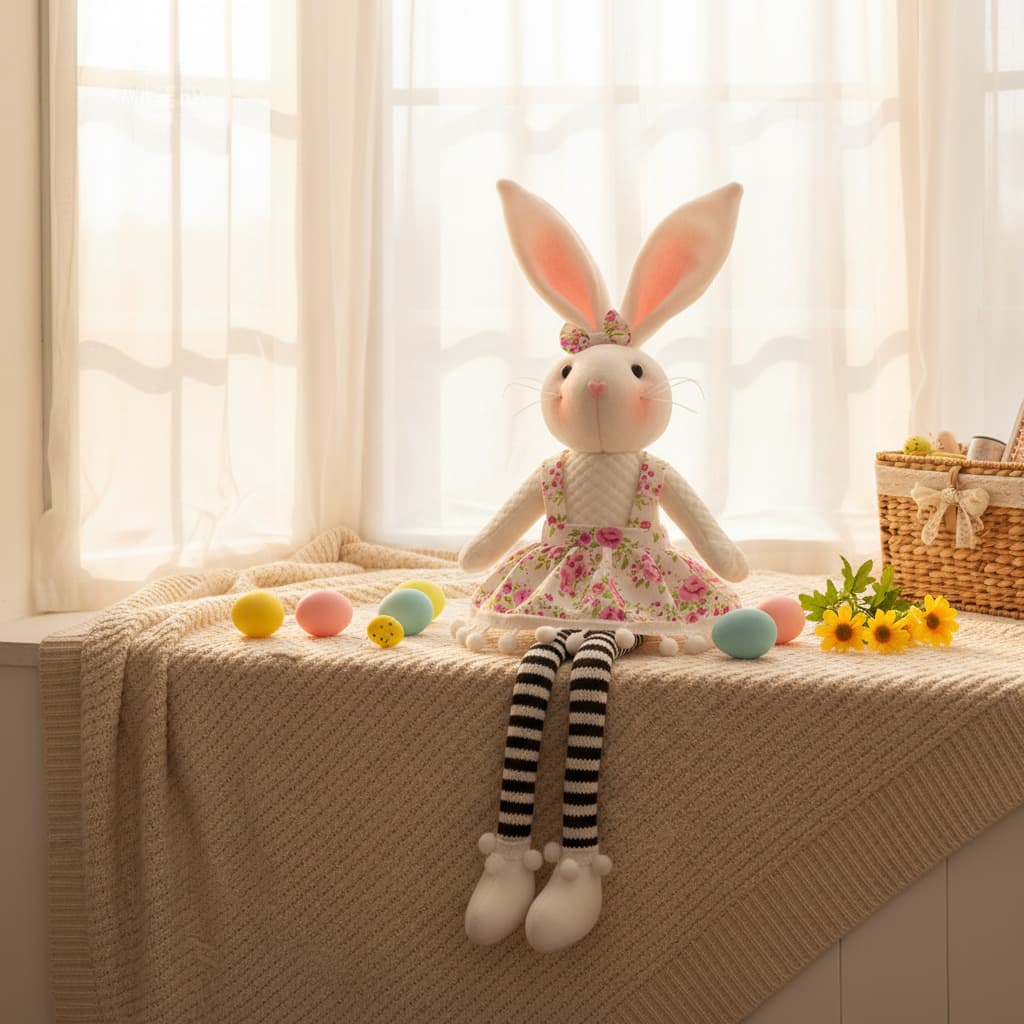 Cross-border new Easter bunny doll striped long-legged sitting doll ornaments festive atmosphere decoration